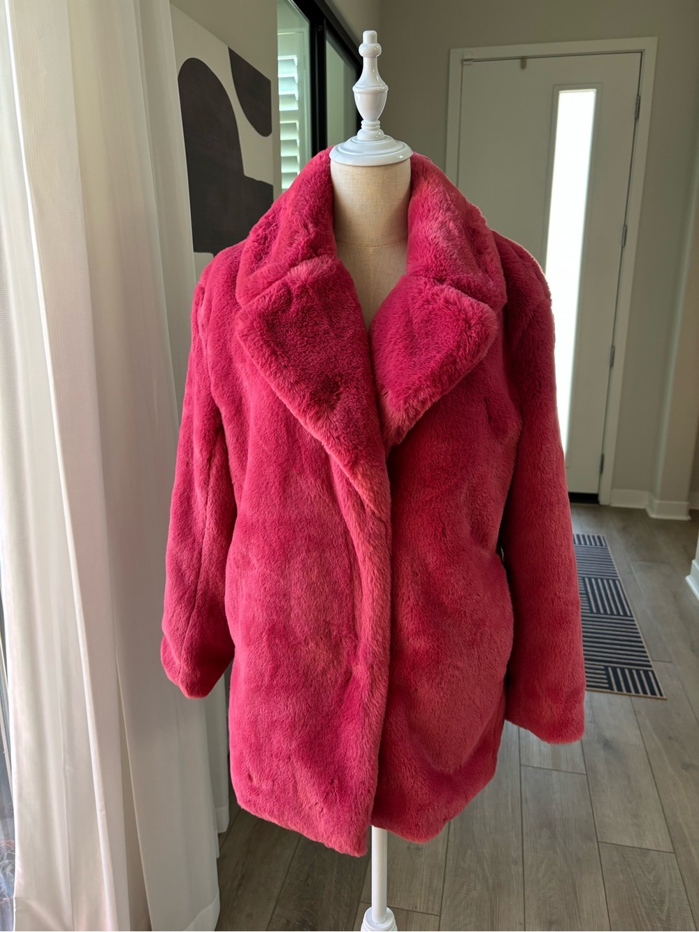 NWOT H&M Pink Faux Fur Coat - Picture 2 of 11